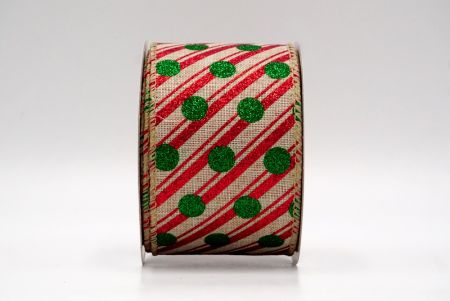 Khaki_Christmas Stripes and Dots Wired Ribbon_KF8795GC-13-183