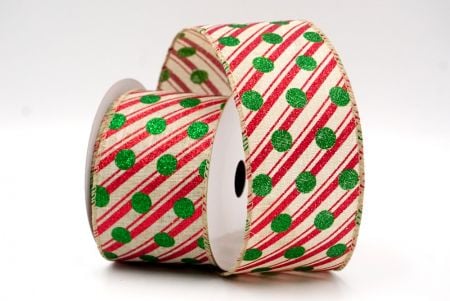 Khaki_Christmas Stripes and Dots Wired Ribbon_KF8795GC-13-183