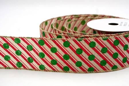 Khaki_Christmas Stripes and Dots Wired Ribbon_KF8795GC-13-183