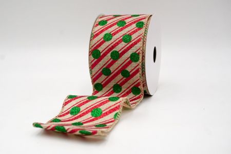 Khaki_Christmas Stripes and Dots Wired Ribbon_KF8795GC-13-183