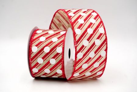 Khaki/Red_Christmas Stripes and Dots Wired Ribbon_KF8798GC-13-7