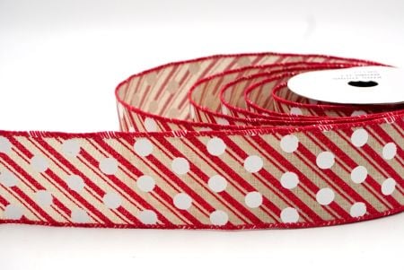 Khaki/Red_Christmas Stripes and Dots Wired Ribbon_KF8798GC-13-7