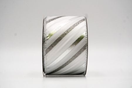 White/silver Foil Glitter Slanting Wired Ribbon_KF8799G-1