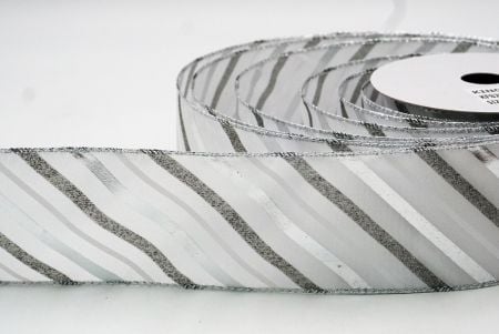 White/silver Foil Glitter Slanting Wired Ribbon_KF8799G-1