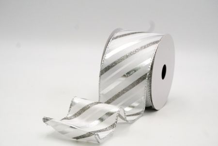 White/silver Foil Glitter Slanting Wired Ribbon_KF8799G-1