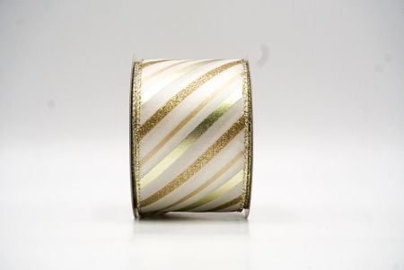 Cream White/Gold Foil Glitter Slanting Wired Ribbon_KF8799G-2