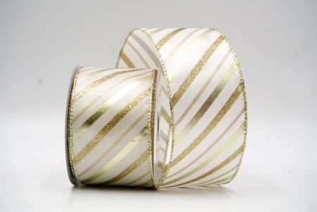 Cream White/Gold Foil Glitter Slanting Wired Ribbon_KF8799G-2