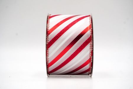 White/Red Foil Glitter Slanting Wired Ribbon_KF8800GR-1R