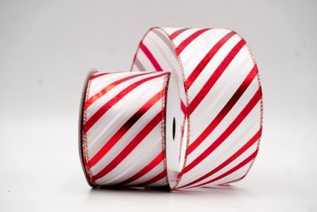 White/Red Foil Glitter Slanting Wired Ribbon_KF8800GR-1R