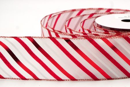 White/Red Foil Glitter Slanting Wired Ribbon_KF8800GR-1R