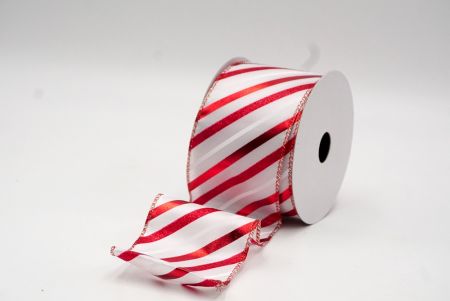 White/Red Foil Glitter Slanting Wired Ribbon_KF8800GR-1R