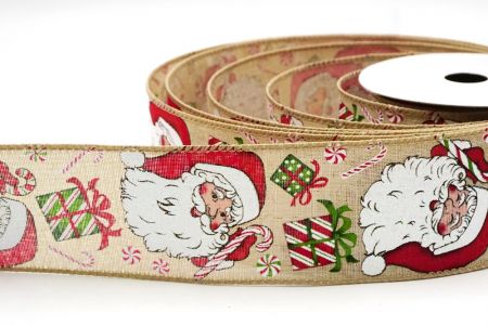 Natural Brown Christmas Santa Head Wired Ribbon_KF8803GC-13-183