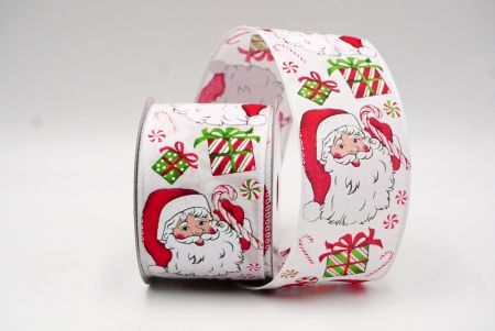 White Christmas Santa Head Wired Ribbon_KF8804GC-1-1