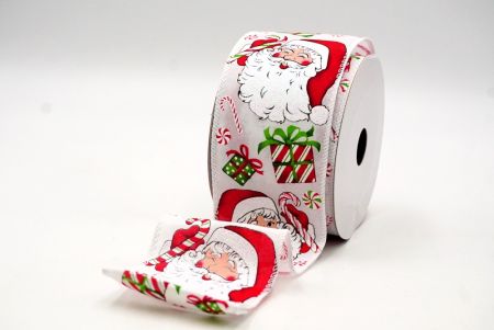 White Christmas Santa Head Wired Ribbon_KF8804GC-1-1