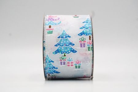 White/Blue Polkadots Christmas Tree Wired Ribbon_KF8805GN-1B