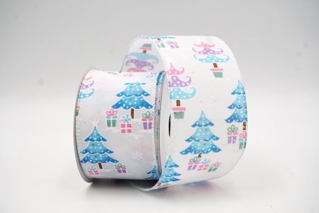 White/Blue Polkadots Christmas Tree Wired Ribbon_KF8805GN-1B