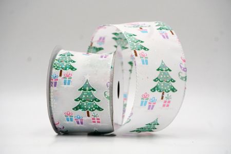 White/Green Polkadots Christmas Tree Wired Ribbon_KF8805GN-1H