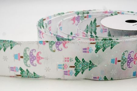 White/Green Polkadots Christmas Tree Wired Ribbon_KF8805GN-1H