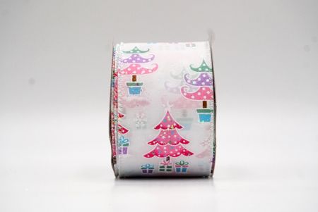 White/Pink Polkadots Christmas Tree Wired Ribbon_KF8805GN-1