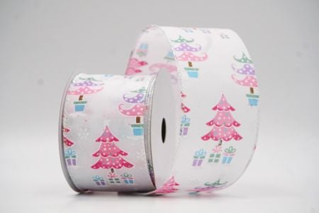 White/Pink Polkadots Christmas Tree Wired Ribbon_KF8805GN-1