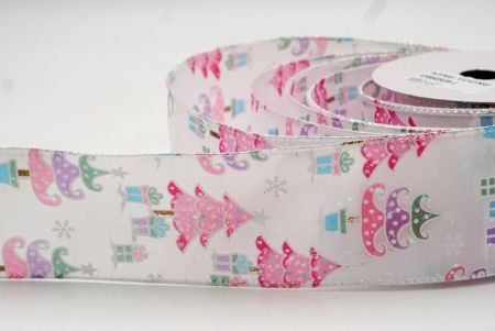 White/Pink Polkadots Christmas Tree Wired Ribbon_KF8805GN-1