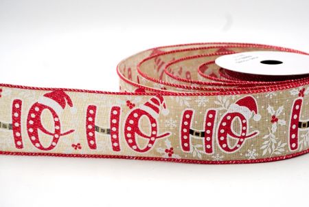 Khaki/Red_Christmas HO HO HO Wired Ribbon_KF8808GC-13-7