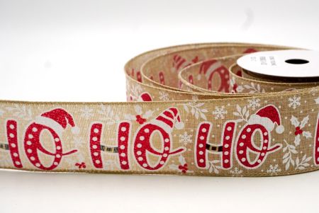 Natural/Red_Christmas HO HO HO Wired Ribbon_KF8808GC-14-183