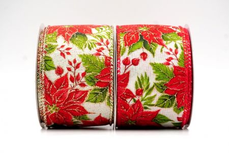 Holiday Poinsettia Charm Wired Ribbon - Holiday Poinsettia Charm Wired Ribbon