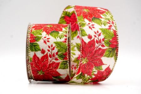 Cream/Gold_Holiday Poinsettia Charm Wired Ribbon_KF8809GV-2