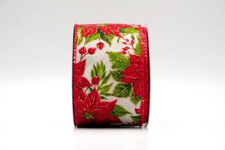 Cream/Red_Holiday Poinsettia Charm Wired Ribbon_KF8810GC-2-7