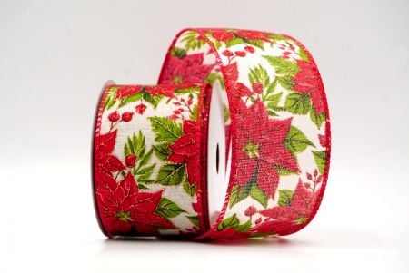 Cream/Red_Holiday Poinsettia Charm Wired Ribbon_KF8810GC-2-7