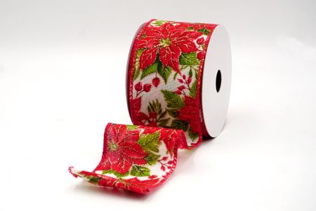 Cream/Red_Holiday Poinsettia Charm Wired Ribbon_KF8810GC-2-7