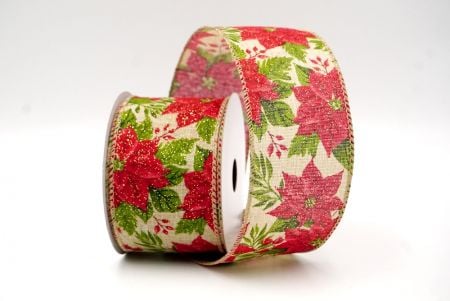 Khaki_Holiday Poinsettia Charm Wired Ribbon_KF8811GC-13-183