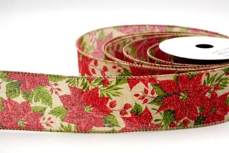 Khaki_Holiday Poinsettia Charm Wired Ribbon_KF8811GC-13-183