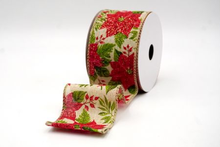 Khaki_Holiday Poinsettia Charm Wired Ribbon_KF8811GC-13-183