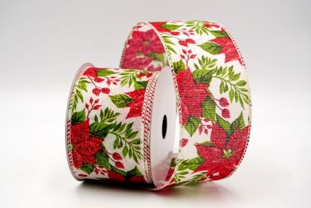 Cream_Holiday Poinsettia Charm Wired Ribbon_KF8811GC-2-2