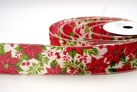 Cream_Holiday Poinsettia Charm Wired Ribbon_KF8811GC-2-2