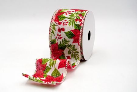 Cream_Holiday Poinsettia Charm Wired Ribbon_KF8811GC-2-2