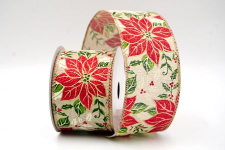 Khaki_Holiday Poinsettia Charm Wired Ribbon_KF8812GC-13-183