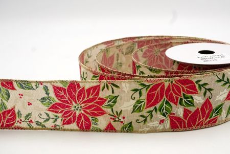 Khaki_Holiday Poinsettia Charm Wired Ribbon_KF8812GC-13-183