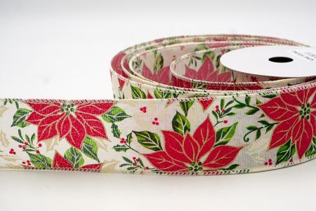 Cream_Holiday Poinsettia Charm Wired Ribbon_KF8812GC-2-2