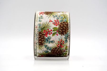 Cream_Glitter Pine and Holly Christmas Wired Ribbon_KF8813GC-2-2