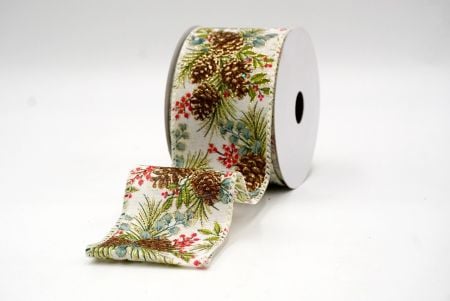 Cream_Glitter Pine and Holly Christmas Wired Ribbon_KF8813GC-2-2