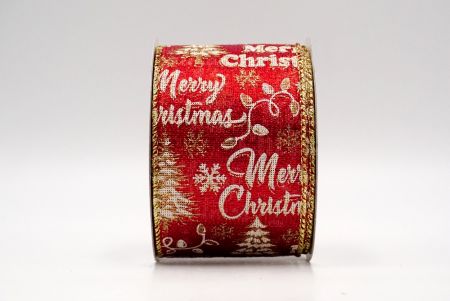 Red Sheer_Merry Christmas, Snowflakes and Trees Wired Ribbon_KF8814G-7