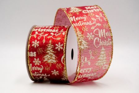 Red Sheer_Merry Christmas, Snowflakes and Trees Wired Ribbon_KF8814G-7