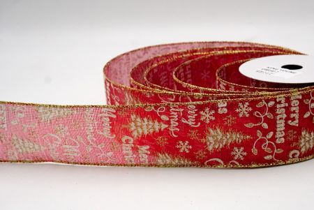 Red Sheer_Merry Christmas, Snowflakes and Trees Wired Ribbon_KF8814G-7