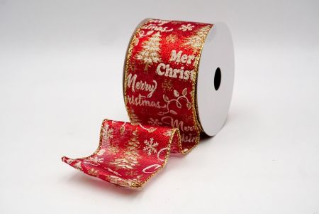 Red Sheer_Merry Christmas, Snowflakes and Trees Wired Ribbon_KF8814G-7