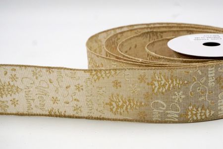 Khaki_Merry Christmas, Snowflakes and Trees Wired Ribbon_KF8815GC-13-183