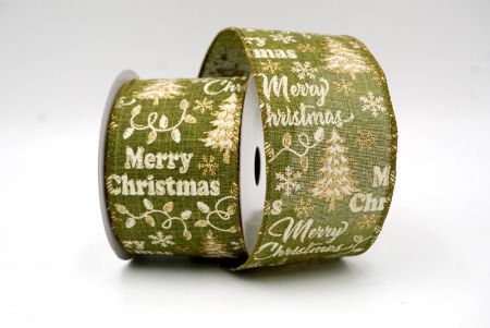 Green_Merry Christmas, Snowflakes and Trees Wired Ribbon_KF8815GC-3-185