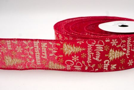 Red_Merry Christmas, Snowflakes and Trees Wired Ribbon_KF8815GC-7-7